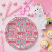 Pinkes Krankenpfleger-Leben nahtloses Muster (1) Pappteller (Party)