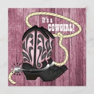 Pinkes Kuhgirl-Baby-Treffen im Scheunenstil Einladung