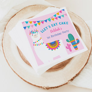 Pinkes Lama Happy Birthday Mädchen Fiesta-Party Serviette