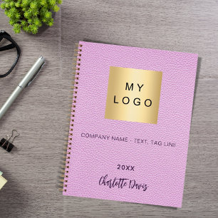 Pinkes Lederscript-Logo für Unternehmen Notizblock