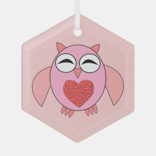 Pinkes Liebesherz Eule Ornament Aus Glas