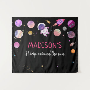 Pinkes Mädchen-Astronaut Weltraum-Geburtstagsdekor Wandteppich