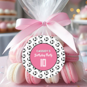 Pinkes Mädchen-Fußball-Geburtstagsfeier Runder Aufkleber