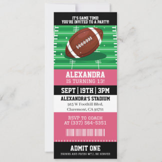 Pinkes Mädchen-Fußball-Ticket Geburtstag Einladung