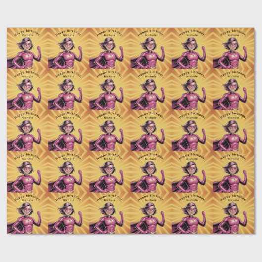 Pinkes Mädchen-Superhelden-Geburtstagsfeier Geschenkpapier (Flach)