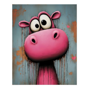 pinkes Nilpferd im Cartoon Comic Stil Poster