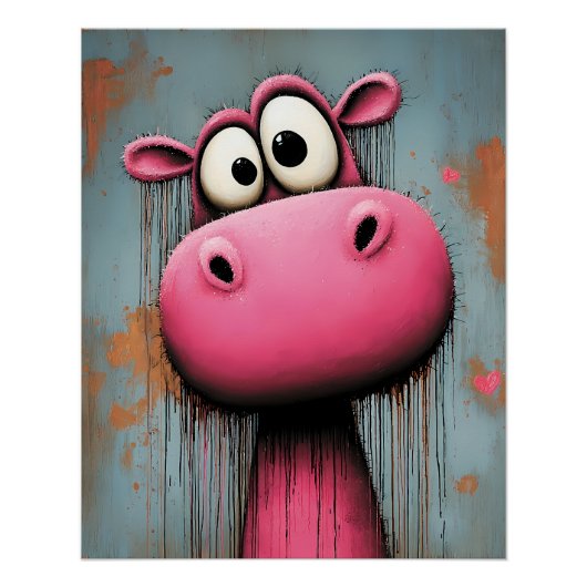 pinkes Nilpferd im Cartoon Comic Stil Poster (Vorderseite)