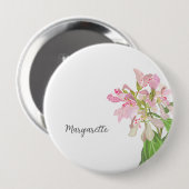 Pinkes Orchideen-Blumendesign – Elegante botanisch Button (Vorne & Hinten)