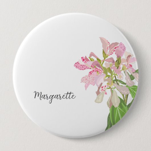 Pinkes Orchideen-Blumendesign – Elegante botanisch Button (Vorderseite)