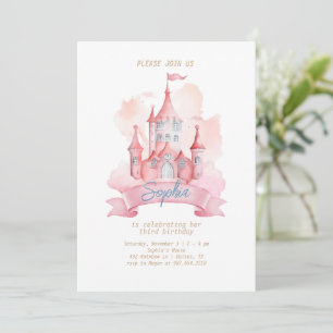Pinkes Prinzessinnen-Schloss Mädchen Geburtstag  Einladung