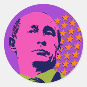 Pinkes Putin-Pop-Art-Porträt Runder Aufkleber