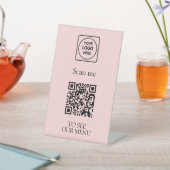 Pinkes QR-Code-Menü | Modernes kontaktloses Logo Sockelschild (In SItu)