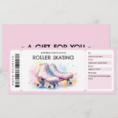 Pinkes Rollschuh-Ticket-Geschenkgutschein Einladung (Vorne/Hinten)