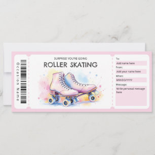 Pinkes Rollschuh-Ticket-Geschenkgutschein Einladung