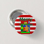 Pinkes rotes frohes Weihnachtsfest Button (Vorne & Hinten)