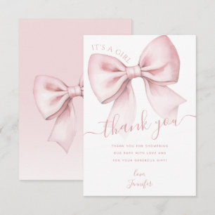 Pinkes Schleifen-Coquette It's a Girl Baby-Shower Dankeskarte