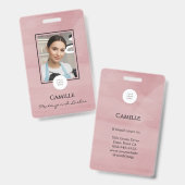 Pinkes Schrift-Logo Foto-Makeup-Abzeichen Ausweis (Vorder- & Rückseite)