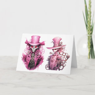 Pinkes Skelett-Geister-Steampunk Einladung