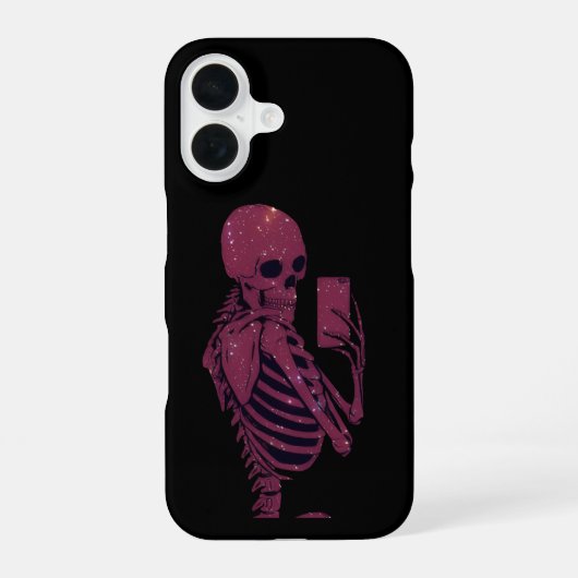 Pinkes Skelett Selfie iPhone 16 Hülle (Rückseite)