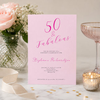 Pinkes Skript Fifty and Fabulous 50. Geburtstagsfe Einladung