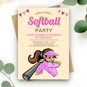 Pinkes Softball-Geburtstagsfeier Einladung