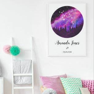 Pinkes Sternbild Schütze Horoskop-Sternzeichen-Ges Poster