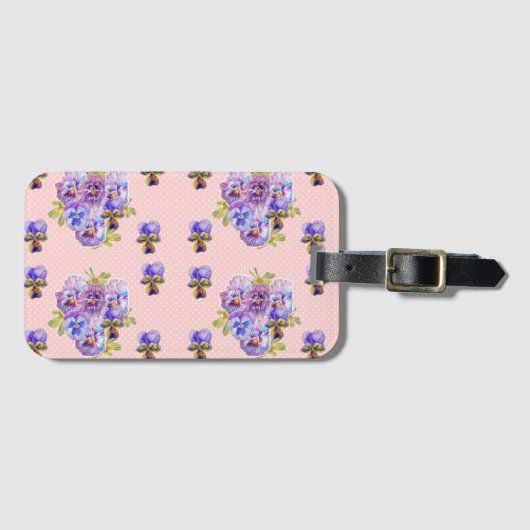 Pinkes Stiefmütterchen-Veilchen-Blumen-Punkt-Muste Gepäckanhänger (Vorderseite (Horizontal))