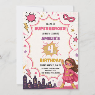 Pinkes Superhelden-Comic-Book-Geburtstagsgeschenk Einladung
