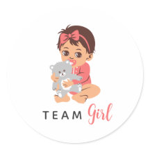 Pinkes Team-Girl-Aufkleber mit Baby und Bär