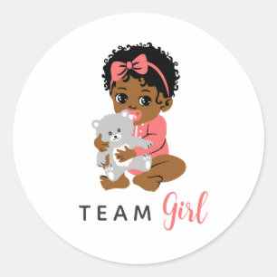 Pinkes Team-Girl-Aufkleber mit schwarzem Baby und  Runder Aufkleber