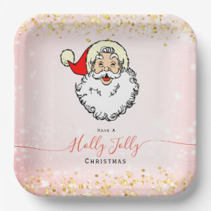 Pinkes Vintage-Frohe-Weihnachtsmann-Lächeln-Gesich Pappteller