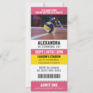 Pinkes Volleyball-Ticket-Geburtstagsfeier Einladung