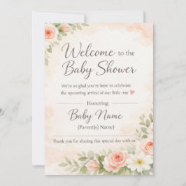 Pinkes Wasserfarben-Baby-Shower-Willkommensschild Einladung
