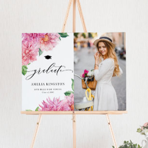 Pinkes Wasserfarben-Dahlie-Foto-Abschlussfeier Poster