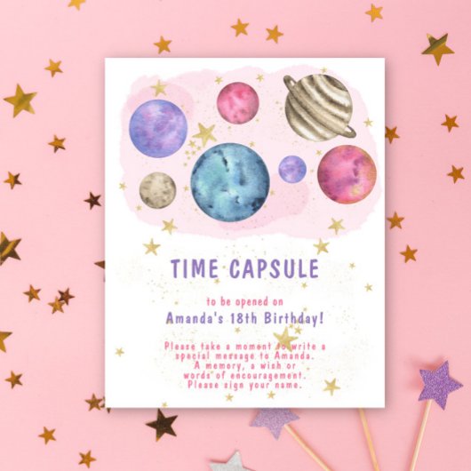 Pinkes Weltraum-Galaxie-Zeitkapsel 1. Geburtstag Poster