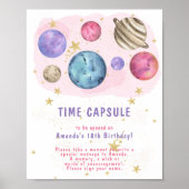 Pinkes Weltraum-Galaxie-Zeitkapsel 1. Geburtstag Poster (Vorne)