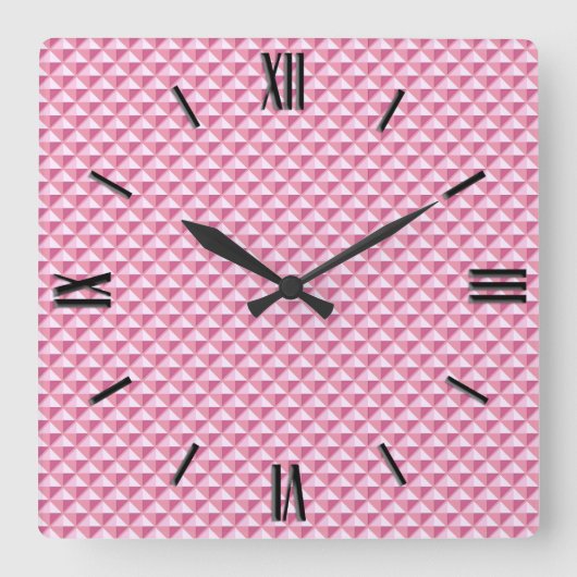 Pinkfarben, Emaille-Aussehen, gestopftes Gitter Quadratische Wanduhr (Vorderseite)