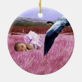 Pinkfarbene Babywolken und StorchWeihnachtsschmuck Keramikornament (Hinten)