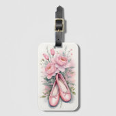 Pinkfarbene Ballettschuhe und Blume Gepäckanhänger (Vorderseite Vertikal)