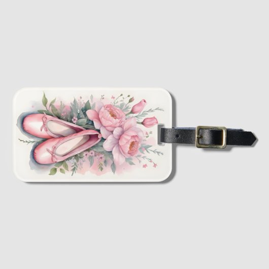 Pinkfarbene Ballettschuhe und Blume Gepäckanhänger (Vorderseite (Horizontal))
