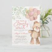 Pinkfarbene Bärenballons, Mädchendusche Einladung (Stehend Vorderseite)