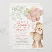 Pinkfarbene Bärenballons, Mädchendusche Einladung (Vorne/Hinten)