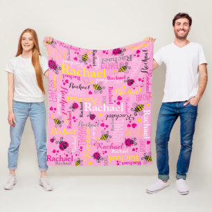 Pinkfarbene Bienen und Herzmädchen individuelle Na Fleecedecke
