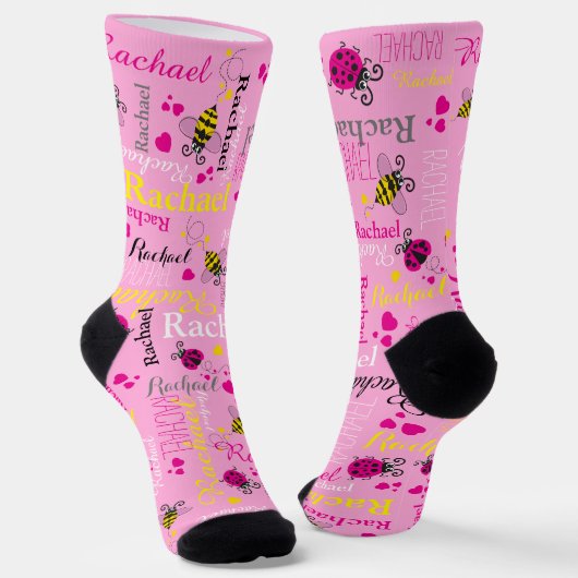 Pinkfarbene Bienen und Herzmädchen individuelle Na Socken (Gewinkelt)