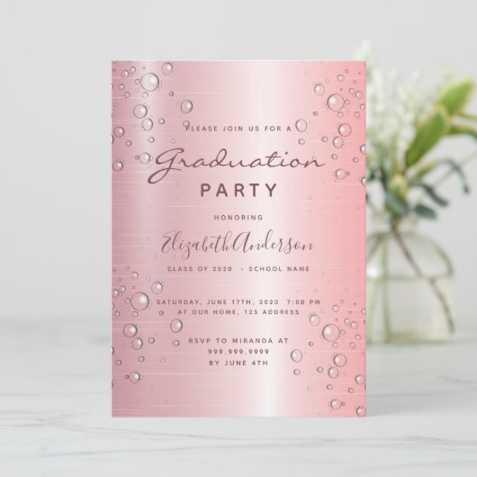 Pinkfarbene Blasen der Graduierungspartei Einladung (Stehend Vorderseite)