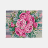 Pinkfarbene blaue Rose Aquarellfarben Fleecedecke (Vorderseite (Horizontal))