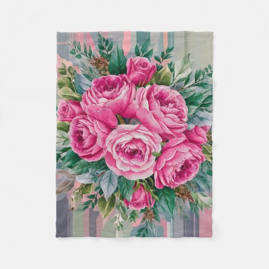 Pinkfarbene blaue Rose Aquarellfarben Fleecedecke (Vorderseite)