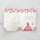 Pinkfarbene Blumen Blondhaar Mädchen Geburtstag Karte (Innenseite)