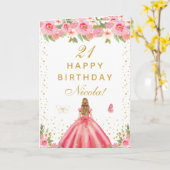 Pinkfarbene Blumen Blondhaar Mädchen Geburtstag Karte (Gelbe Blume)