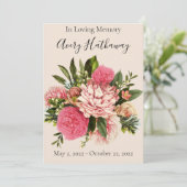 Pinkfarbene Blumengrün Beerdigung Einladung (Stehend Vorderseite)